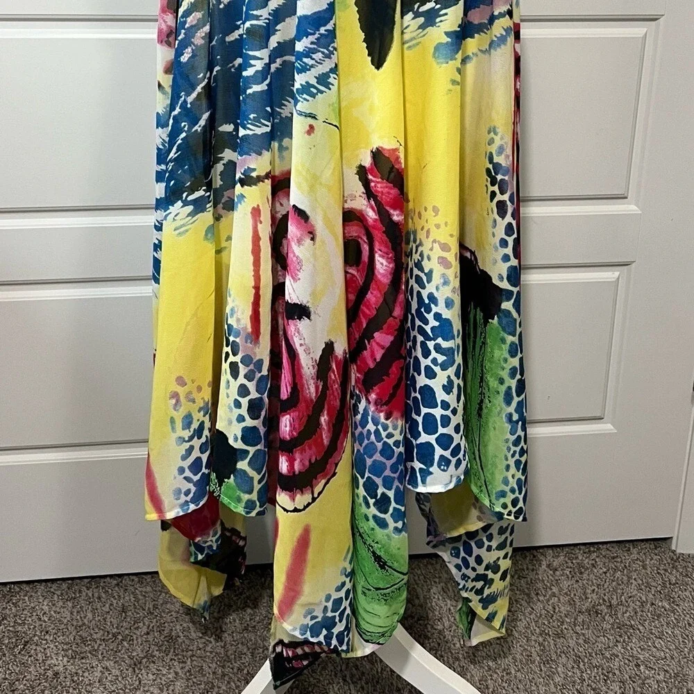 EY Signature Abstract Print Maxi Dress Colorful Sleeveless V Neck Flowy Size LG‎